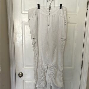 White Cargo Pants with Ruched Details